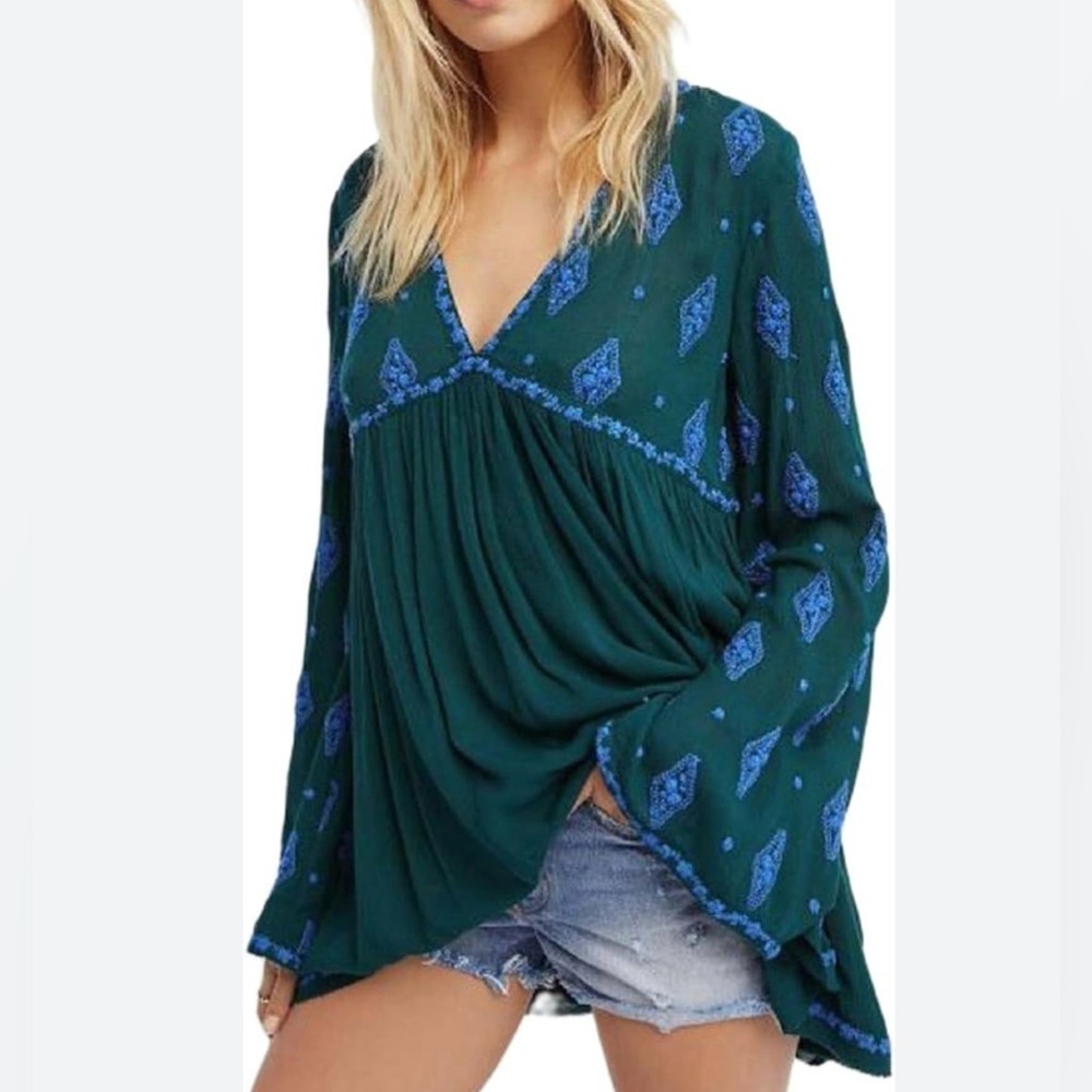 Free People Revolve Green Diamond Embellished Top Size XS